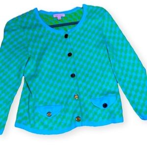Lilly Pulitzer green and blue houndstooth cardigan - size small